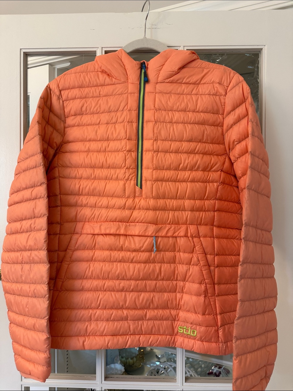 Stio Women's Orange Quilted Hooded Half-Zip Pullover